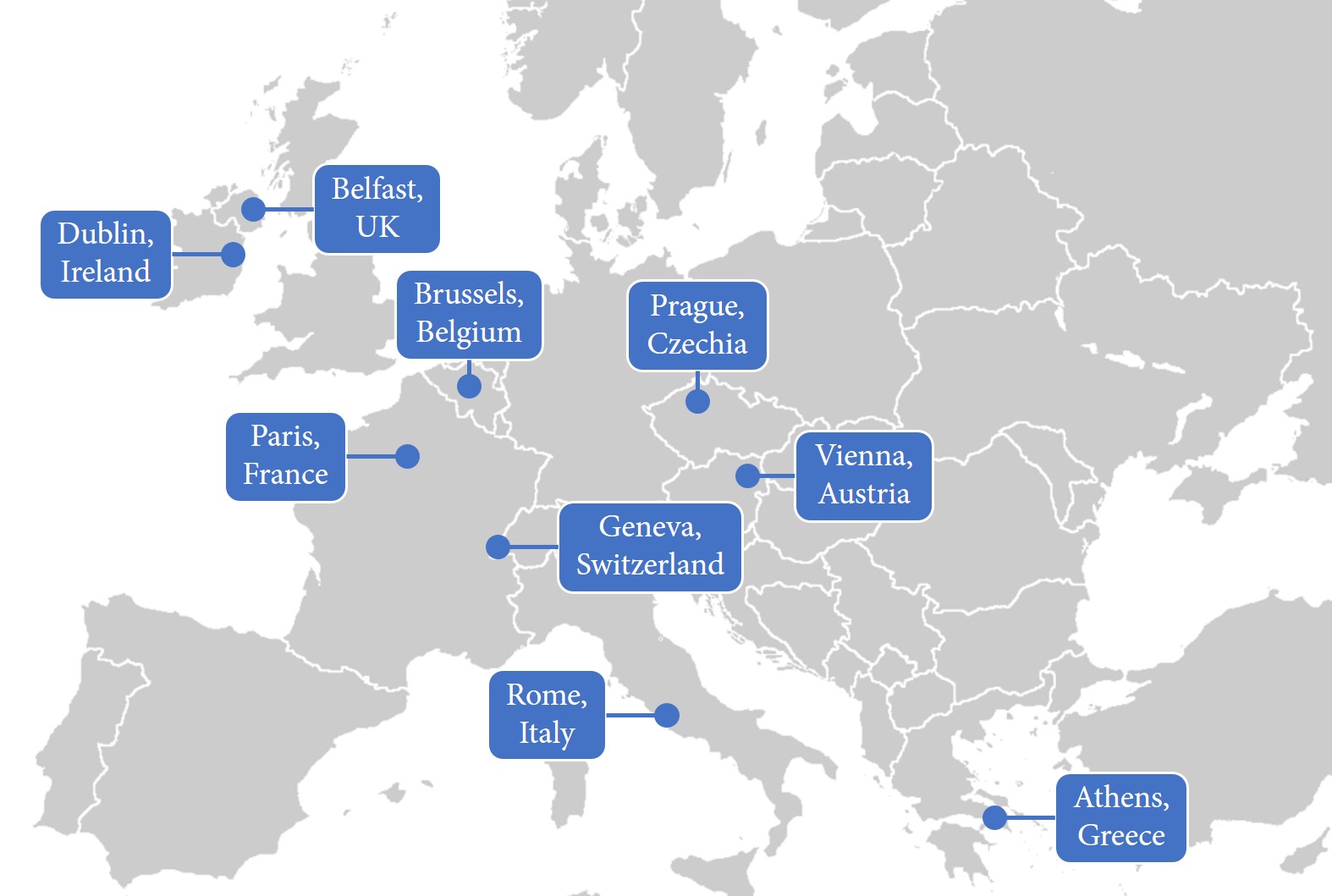 Map with six key cities