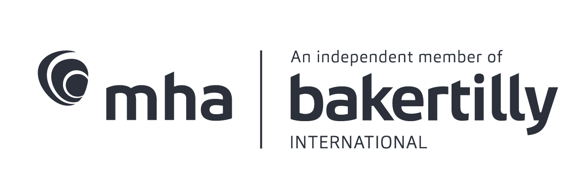 MHA logo in black and white: a circle inside two semi circles next to the word MHA, separated by a dividing line from the words An independent member of bakertilly international